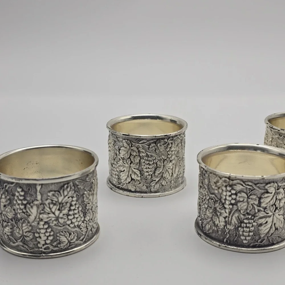 Vintage‎ F.B. Rogers Silver Co. Grape Vine Napkin Rings Set of 4 F-996 Japan